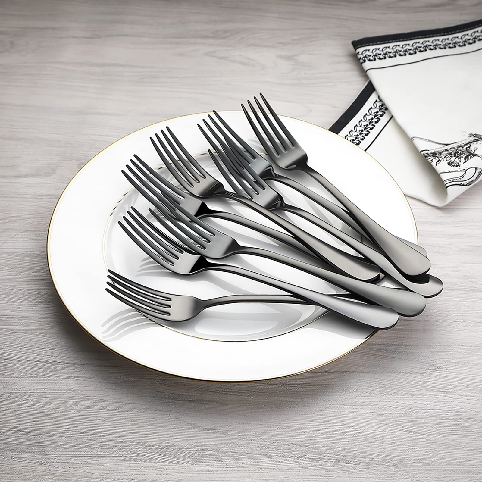 Devico Forks Set, Good Stainless Steel 10-Piece Black Silverware Cutlery Reusable Dinner Forks